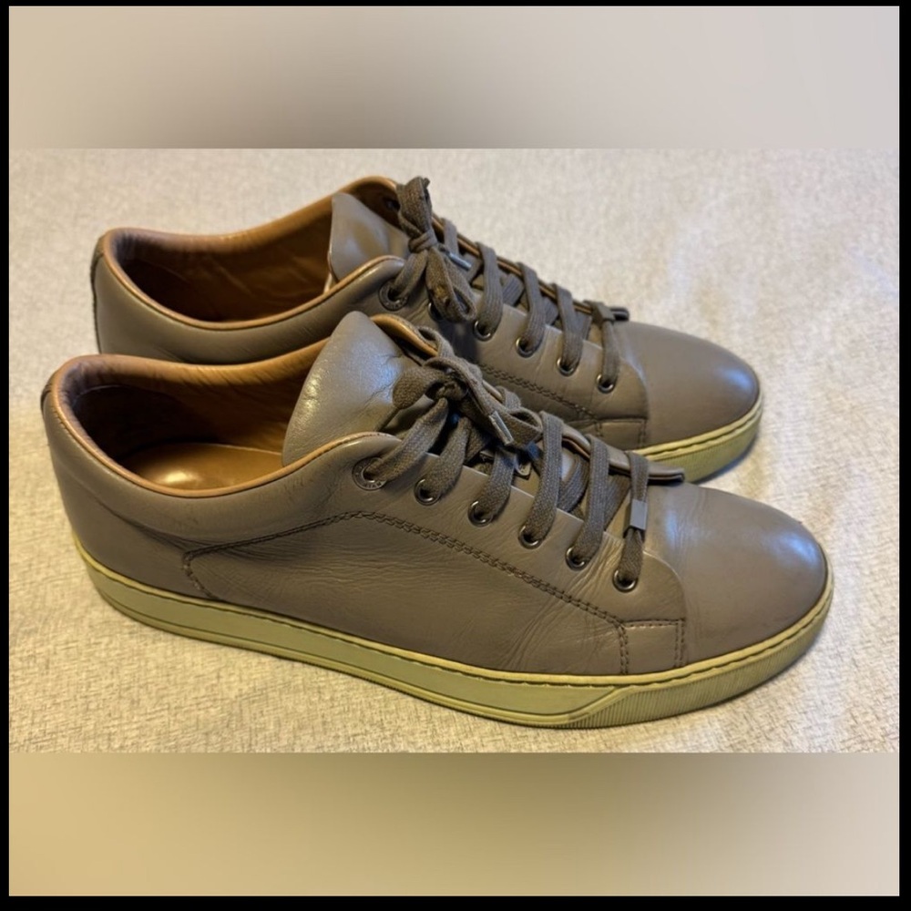 Lanvin Men's Size 10 Grey Leather Casual Sneakers Lace Up Shoes